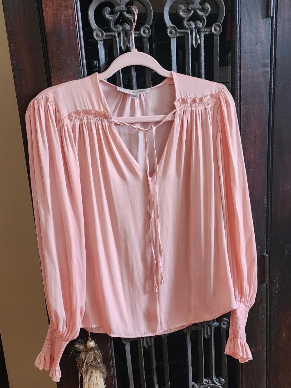 Catherine Malandrino Blouse, Blush, Silky, Long Sleeves,  Size P/S